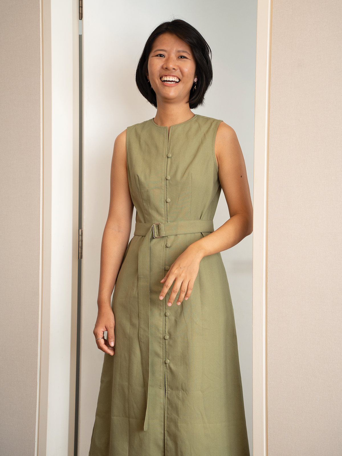 Kylie Button-front Linen Dress